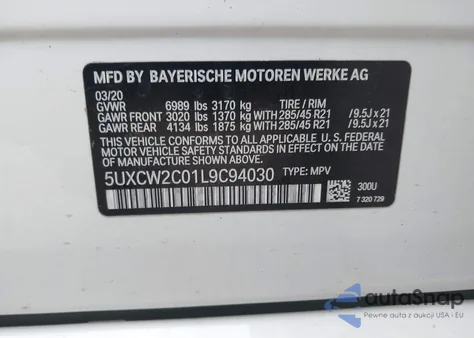 2020 BMW X7 xDrive40I z USA, uszkodzony, nr VIN 5UXCW2C01L9C94030